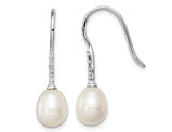 White Freshwater Cultured Pearl 7-8mm Dangle Earrings in Sterling Silver with Cubic Zirconias